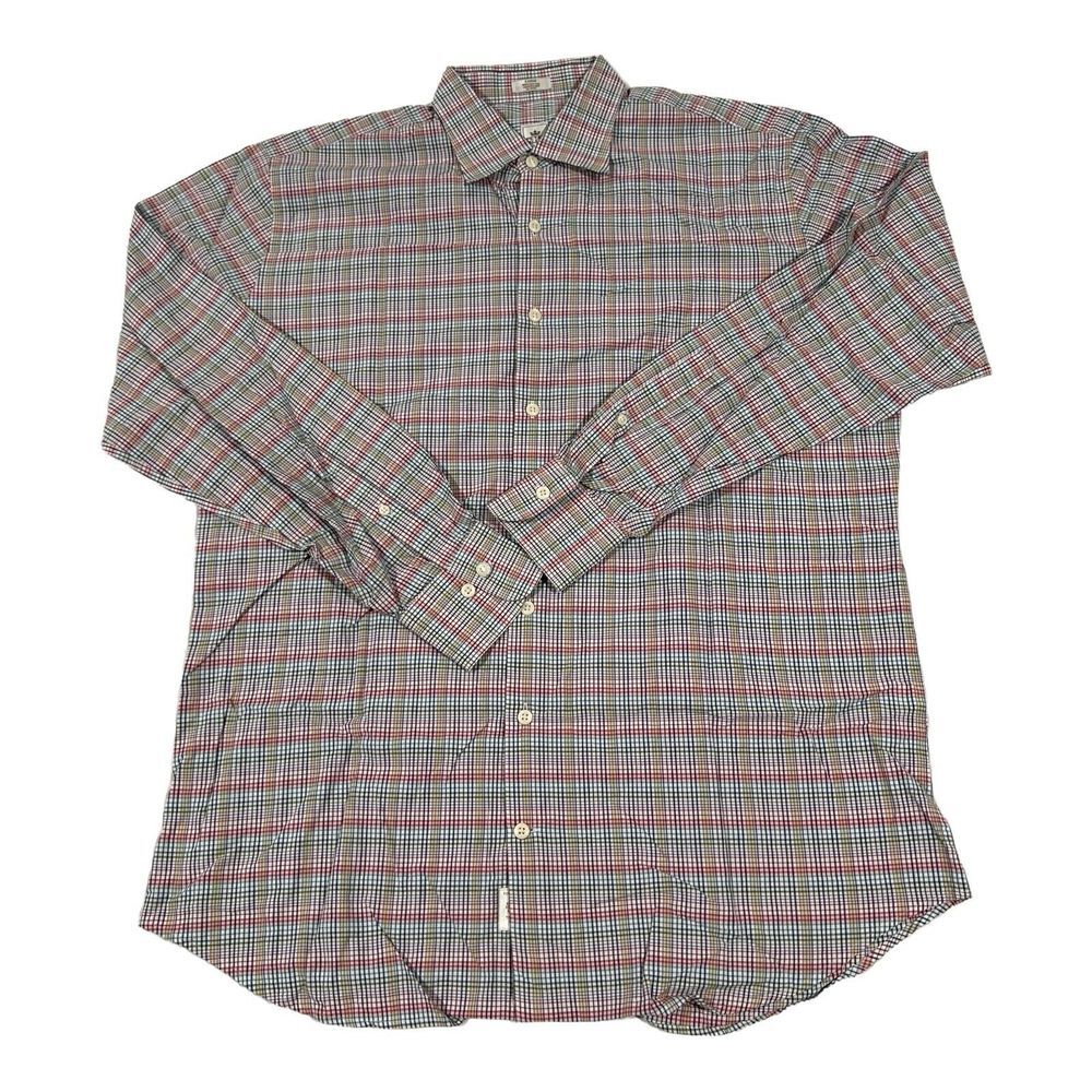 PETER MILLAR Men's Button Up‎ Long Sleeve Multicolor L plaids Shirt 100% Cotton